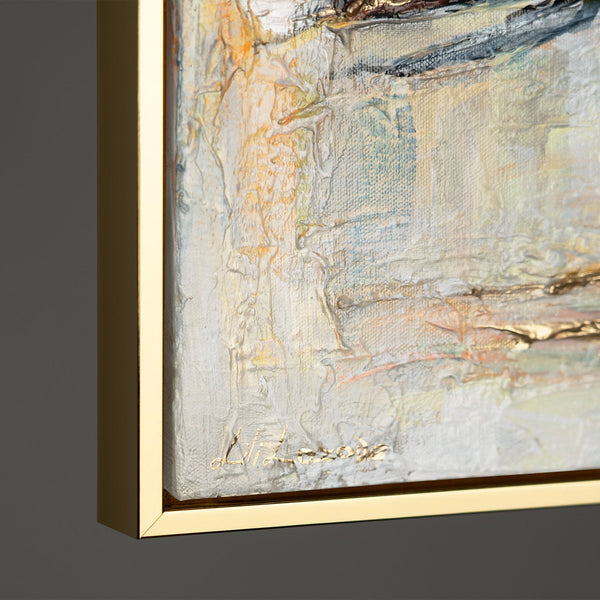 The painting "Coastal Harmony" is a seascape with a flock of birds