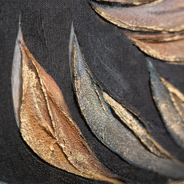 The painting "Golden Leaves" is a luxurious floral abstraction