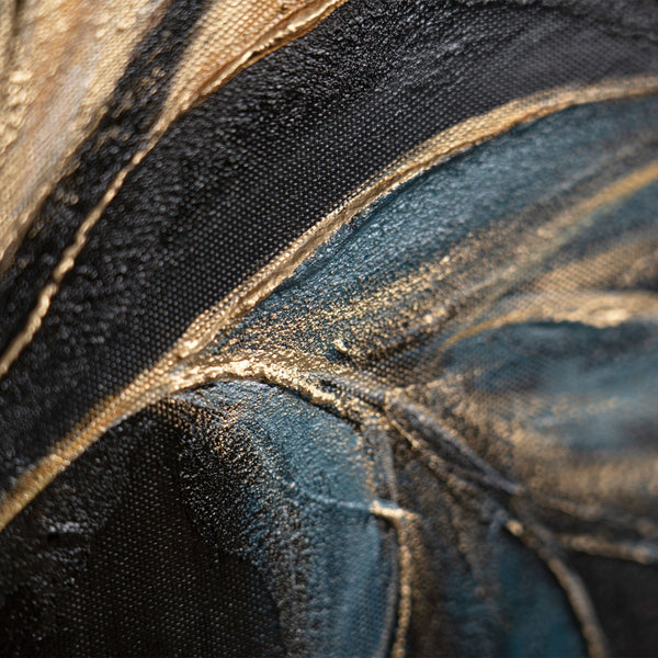 The painting "Golden Leaves" is a luxurious floral abstraction