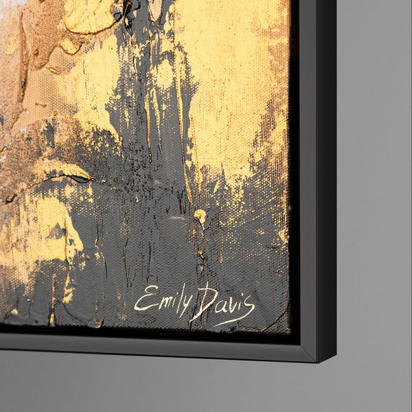 The painting "Golden Leaves" is a luxurious floral abstraction