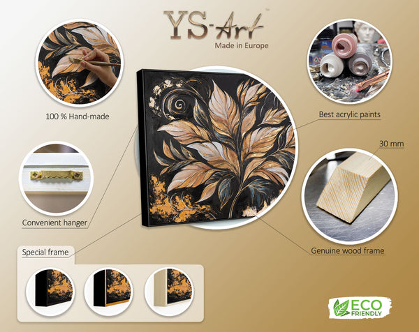 The painting "Golden Leaves" is a luxurious floral abstraction