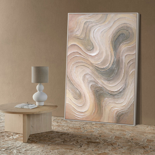 The painting "Lines of Calm" is an abstract composition with natural colors