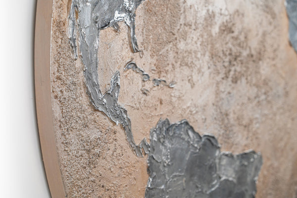 Painting "Planet in Relief" - a round textured panel with a night glow