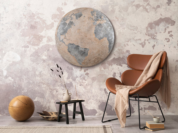 Painting "Planet in Relief" - a round textured panel with a night glow