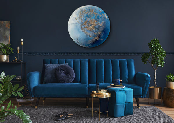 The painting "Sphere of the Earth" is a round textural installation with the effect of changing day and night.