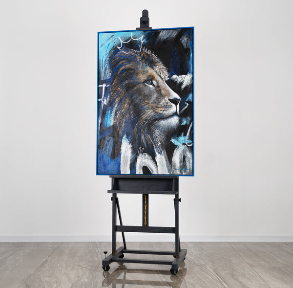 Painting "King of the Night" - portrait of a lion with a neon effect