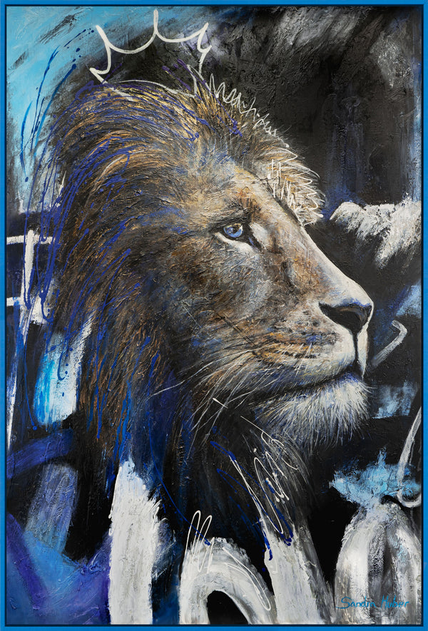Painting "King of the Night" - portrait of a lion with a neon effect