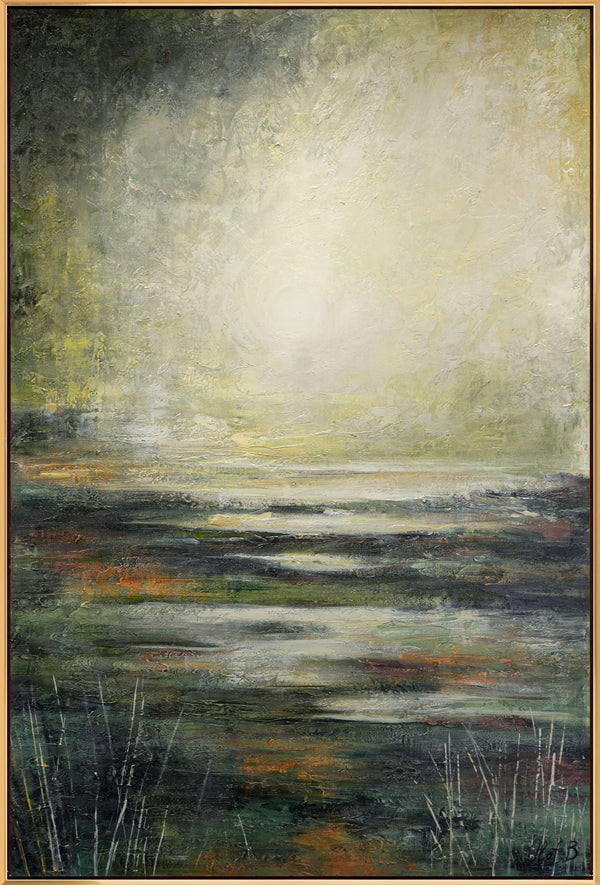 The painting "Moonlight" is an abstract landscape with a glow effect