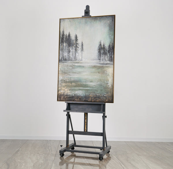 The painting "Silence of the Forest" is an atmospheric landscape with a day and night effect