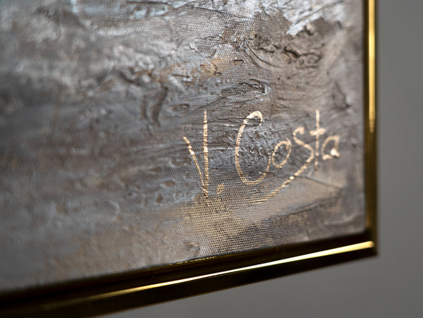 The painting "Moon Space" is a cosmic abstraction with a glow effect
