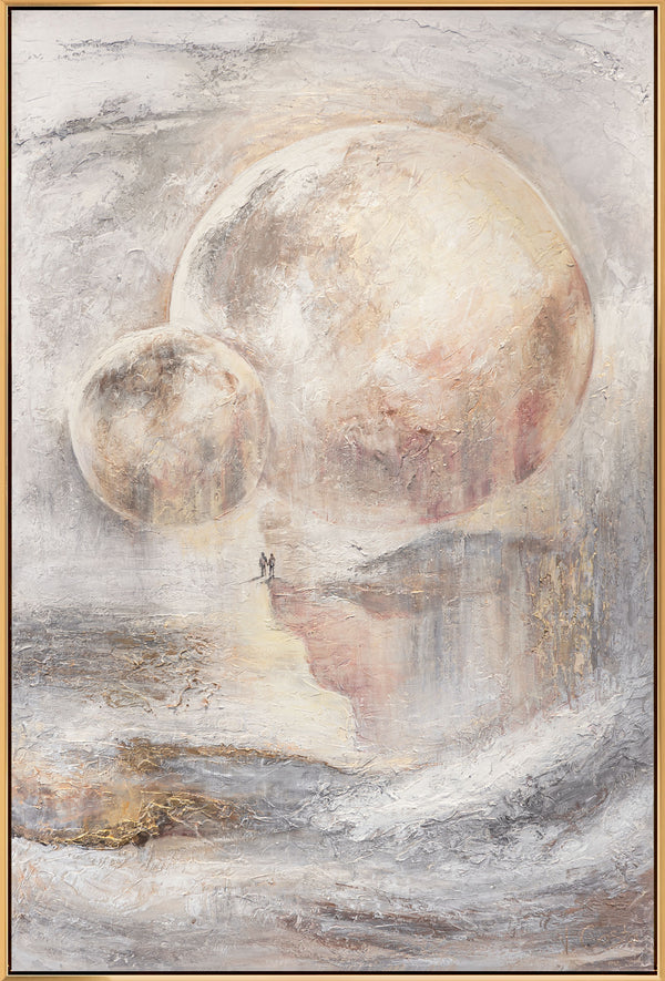 The painting "Moon Space" is a cosmic abstraction with a glow effect