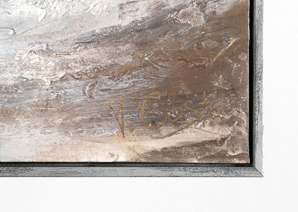 The painting "Moon Space" is a cosmic abstraction with a glow effect
