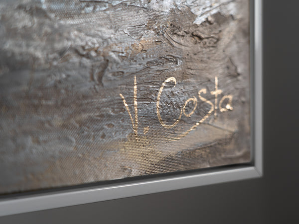 The painting "Moon Space" is a cosmic abstraction with a glow effect
