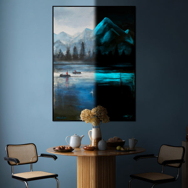 The painting "Forest Horizons" is a landscape with a noctilucent effect