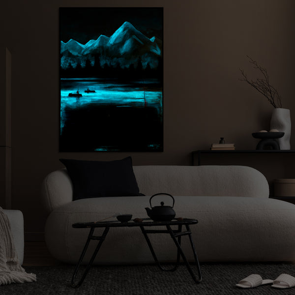 The painting "Forest Horizons" is a landscape with a noctilucent effect