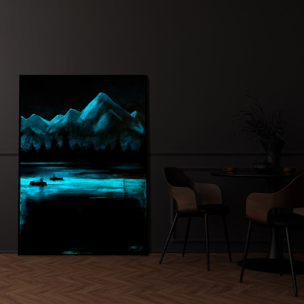 The painting "Forest Horizons" is a landscape with a noctilucent effect