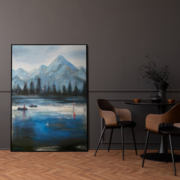 The painting "Forest Horizons" is a landscape with a noctilucent effect