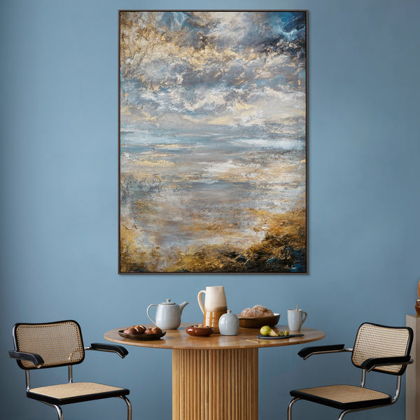 The painting "The Edge of Light" is an abstract landscape in a calm atmosphere