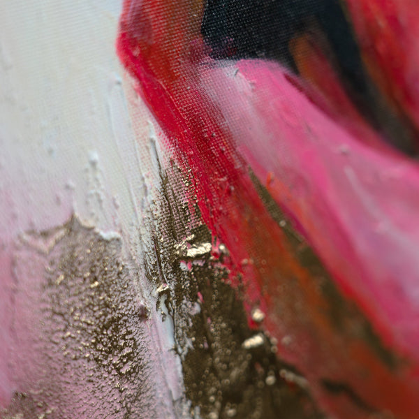 The painting "Bright Emotions" is a fluorescent portrait in a neon style