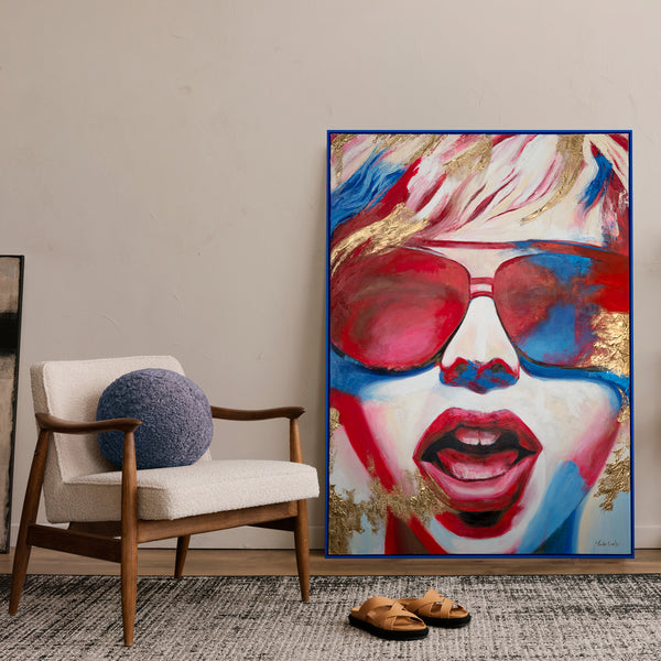 The painting "Bright Emotions" is a fluorescent portrait in a neon style