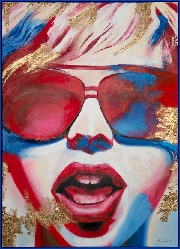 The painting "Bright Emotions" is a fluorescent portrait in a neon style