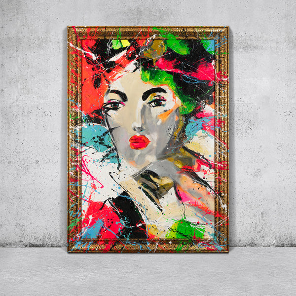 The painting "The View" is a female portrait in the style of modern expressionism