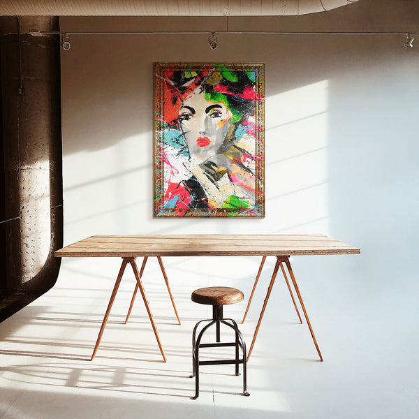 The painting "The View" is a female portrait in the style of modern expressionism