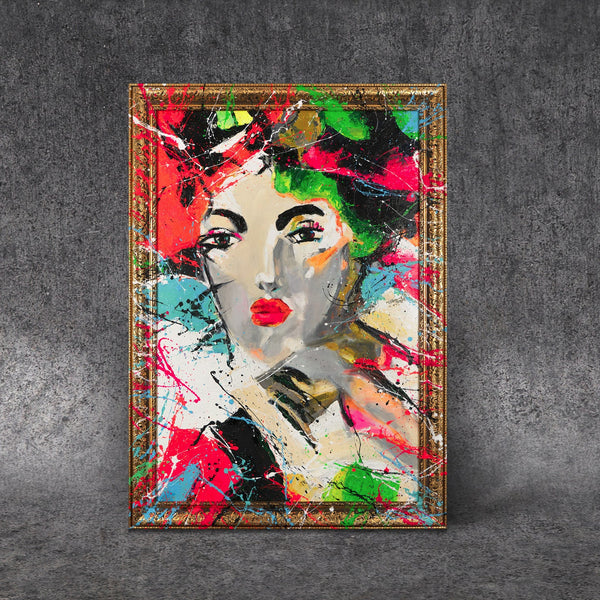 The painting "The View" is a female portrait in the style of modern expressionism
