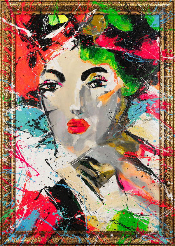 The painting "The View" is a female portrait in the style of modern expressionism
