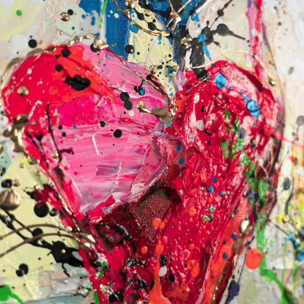 The painting "Hearts" is a modern abstraction with elements of pop art.