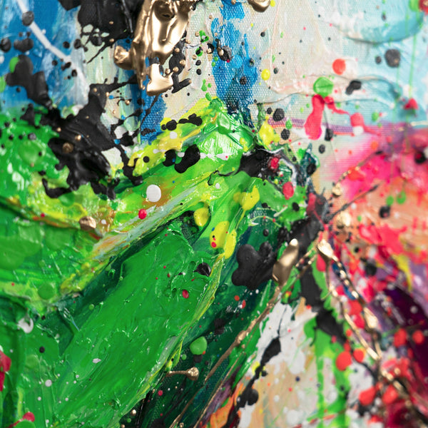 The painting "Hearts" is a modern abstraction with elements of pop art.