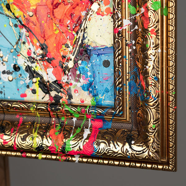 The painting "Hearts" is a modern abstraction with elements of pop art.