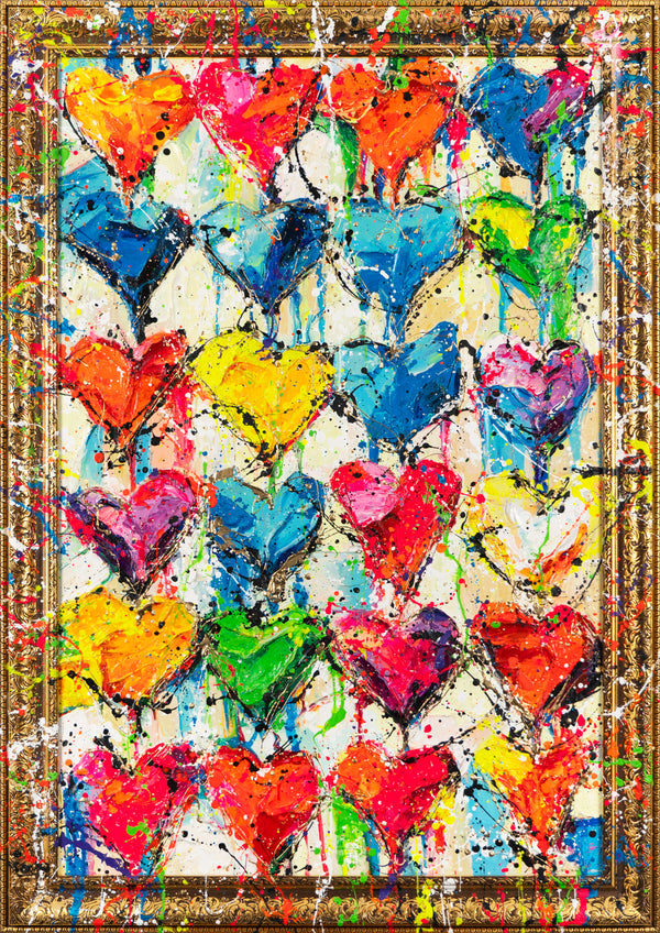 The painting "Hearts" is a modern abstraction with elements of pop art.