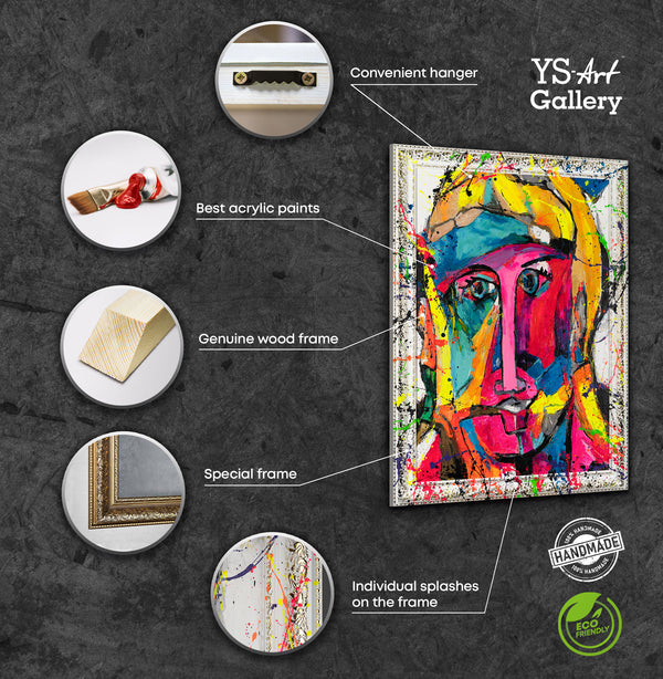 The painting "Face of Color" is a modern abstract portrait in the style of expressionism