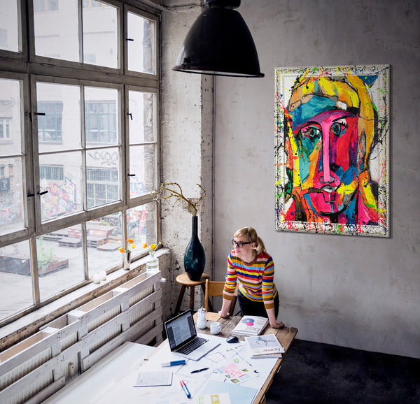 The painting "Face of Color" is a modern abstract portrait in the style of expressionism