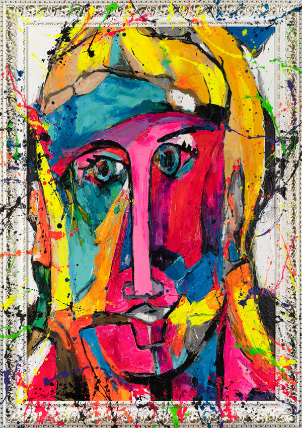 The painting "Face of Color" is a modern abstract portrait in the style of expressionism