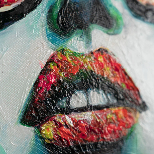 The painting "Medusa in Neon" is a pop art portrait with elements of street art.