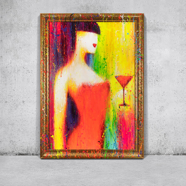 The painting "Cocktail" is an abstract female image in a neon palette