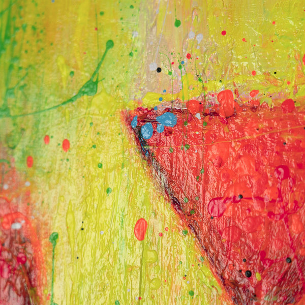 The painting "Cocktail" is an abstract female image in a neon palette
