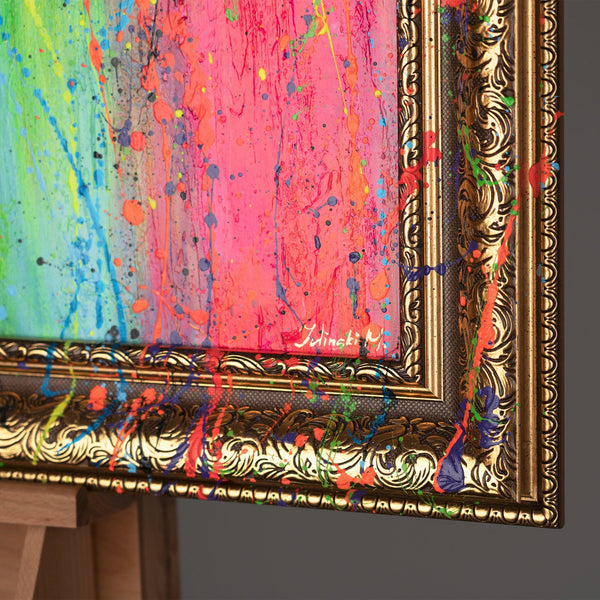 The painting "Cocktail" is an abstract female image in a neon palette