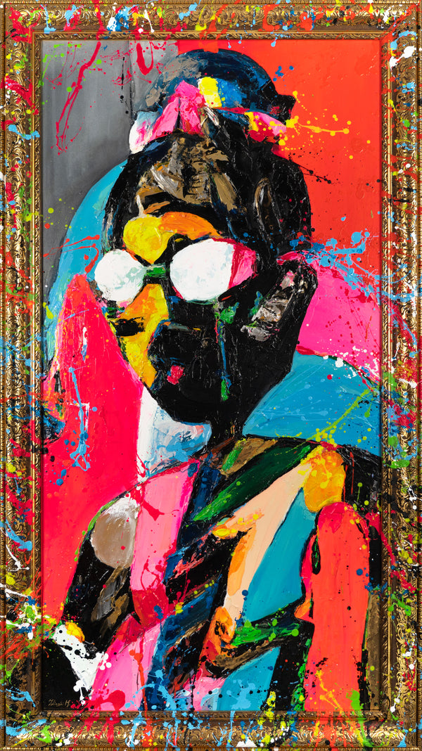 The painting "Style Icon" is a pop art portrait in a bright palette