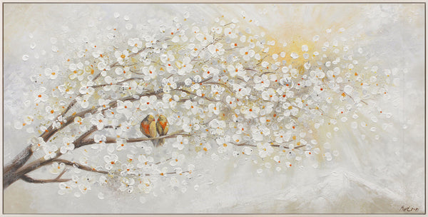 Painting "Blooming Branch" - a gentle spring landscape with birds