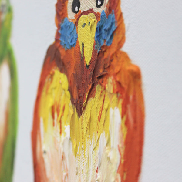 Painting "Merry Company" - bright birds for a children's room