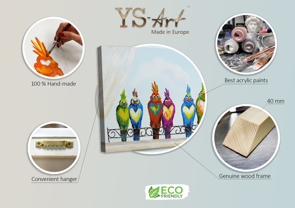 Painting "Merry Company" - bright birds for a children's room