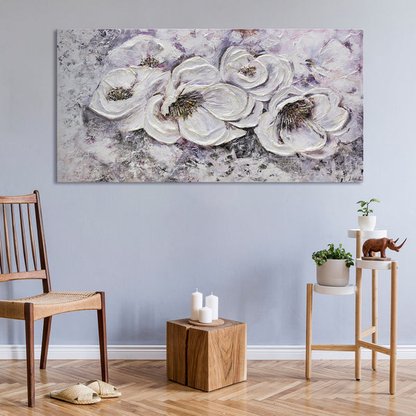 Painting "Favorite Flowers" - textured petals in snow-white tones