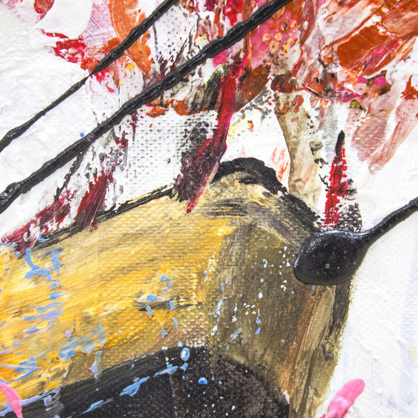 Painting "Free Flight" - bright balloons in an abstract sky