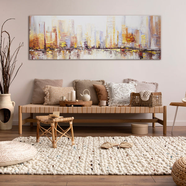 The painting "Morning in a Megapolis" is an abstract cityscape