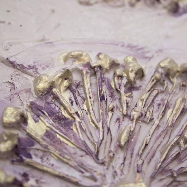 Painting "Early Spring" - textured dandelions on a lavender background