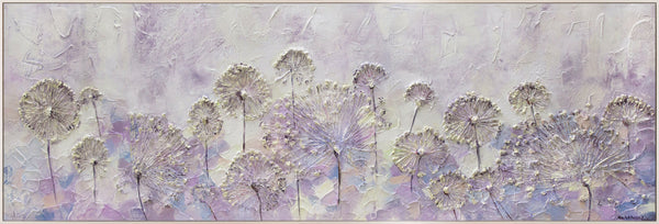 Painting "Early Spring" - textured dandelions on a lavender background