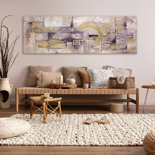 The painting "Movement" is an abstract composition with golden lines